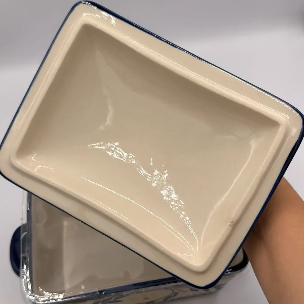 Sterling Home La Dolce Vita Covered Casserole Dish 1 Qt Blue Floral Stoneware
